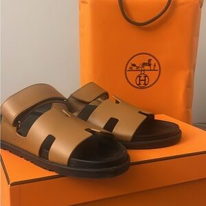 Tan Sandals with Wide Straps and Comfortable Slip-On Design